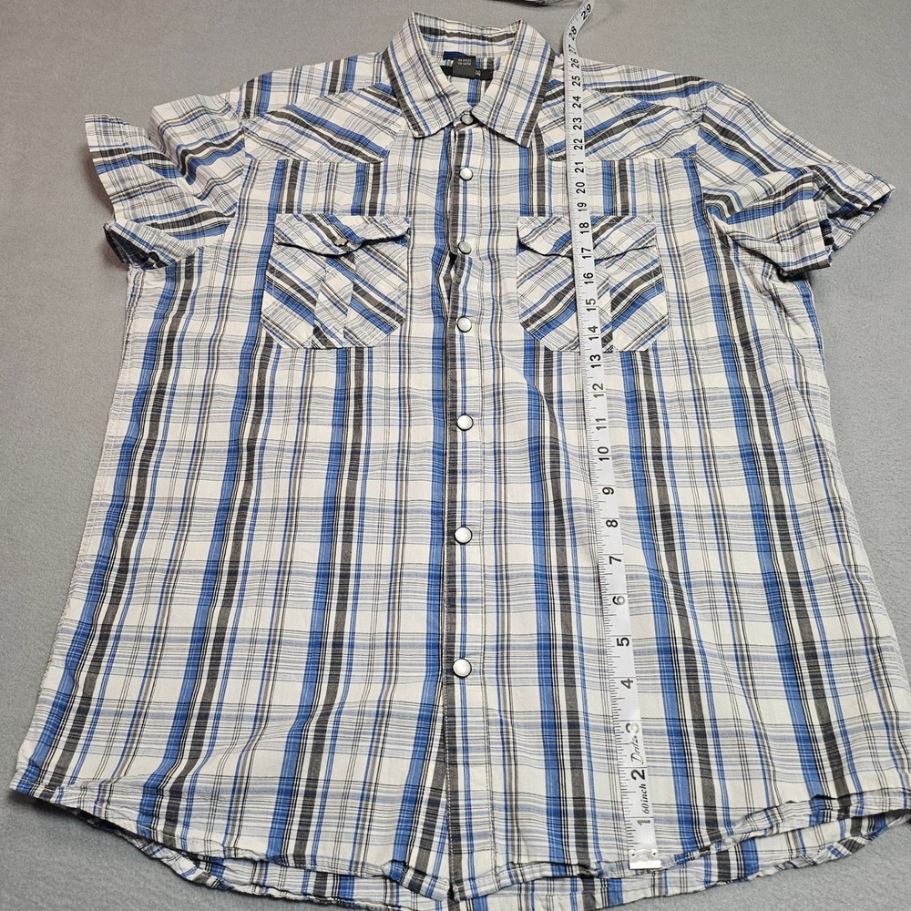 Kenneth Cole Reaction Shirt Mens S Blue Plaid Snap Front Western Short Sleeve